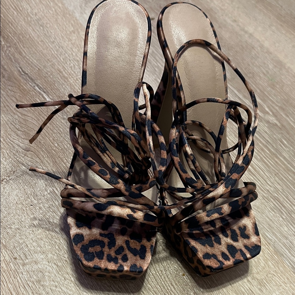 SHEIN Leopard Print Strappy Heels